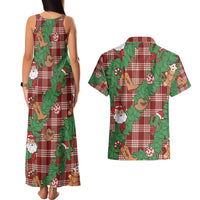 Red Palaka Hawaii Cowboy Christmas Couples Matching Tank Maxi Dress and Hawaiian Shirt Paniolo Mix Maile Lei - Polynesian Pride