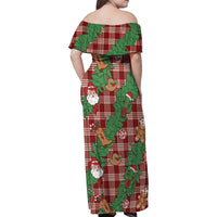Red Palaka Hawaii Cowboy Christmas Family Matching Off Shoulder Maxi Dress and Hawaiian Shirt Paniolo Mix Maile Lei - Polynesian Pride