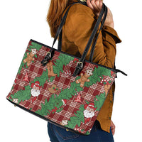 Red Palaka Hawaii Cowboy Christmas Leather Tote Bag Paniolo Mix Maile Lei - Polynesian Pride