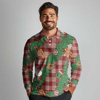Red Palaka Hawaii Cowboy Christmas Long Sleeve Polo Shirt Paniolo Mix Maile Lei - Polynesian Pride