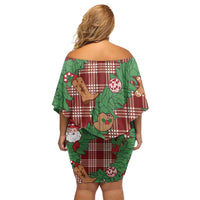 Red Palaka Hawaii Cowboy Christmas Off Shoulder Short Dress Paniolo Mix Maile Lei - Polynesian Pride