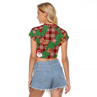 Red Palaka Hawaii Cowboy Christmas Raglan Cropped T Shirt Paniolo Mix Maile Lei - Polynesian Pride