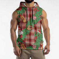 Red Palaka Hawaii Cowboy Christmas Sleeveless Hoodie Paniolo Mix Maile Lei LT7 - Polynesian Pride