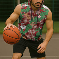 Red Palaka Hawaii Cowboy Christmas Sleeveless Zip Hoodie Paniolo Mix Maile Lei - Polynesian Pride