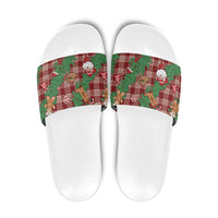 Red Palaka Hawaii Cowboy Christmas Slide Sandals Paniolo Mix Maile Lei - Polynesian Pride