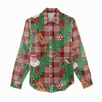 Red Palaka Hawaii Cowboy Christmas Women Casual Shirt Paniolo Mix Maile Lei - Polynesian Pride