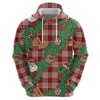 Red Palaka Hawaii Cowboy Christmas Zip Hoodie Paniolo Mix Maile Lei - Polynesian Pride