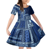 Samoa Siapo Motif Kid Short Sleeve Dress Classic Style - Bue Ver LT7 KID Blue - Polynesian Pride