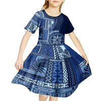 Samoa Siapo Motif Kid Short Sleeve Dress Classic Style - Bue Ver LT7 - Polynesian Pride