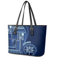 Samoa Siapo Motif Leather Tote Bag Classic Style - Bue Ver LT7 - Polynesian Pride