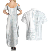Samoa White Sunday Couples Matching Summer Maxi Dress and Hawaiian Shirt Classic Siapo Style LT7 - Polynesian Pride