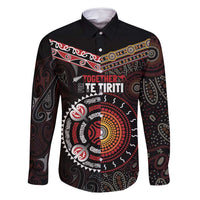 Aotearoa and Australia Indigenous Family Matching Long Sleeve Bodycon Dress and Hawaiian Shirt Stand Together For Te Tiriti LT7 Dad's Shirt - Long Sleeve Black - Polynesian Pride