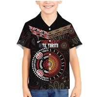 Aotearoa and Australia Indigenous Family Matching Mermaid Dress and Hawaiian Shirt Stand Together For Te Tiriti LT7 Son's Shirt Black - Polynesian Pride