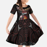 Aotearoa and Australia Indigenous Family Matching Short Sleeve Bodycon Dress and Hawaiian Shirt Stand Together For Te Tiriti LT7 Daughter's Dress Black - Polynesian Pride