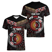 Aotearoa and Australia Indigenous Women V-Neck T-Shirt Stand Together For Te Tiriti LT7 - Polynesian Pride