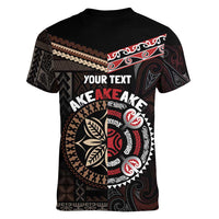 Aotearoa and Samoa Together For Te Tiriti Women V-Neck T-Shirt Kowhaiwhai Mix Siapo LT7 - Polynesian Pride
