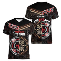 Aotearoa and Samoa Together For Te Tiriti Women V-Neck T-Shirt Kowhaiwhai Mix Siapo LT7 - Polynesian Pride