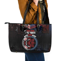 Aotearoa and Samoa Together For Te Tiriti Leather Tote Bag Kowhaiwhai Mix Siapo - Flag Color LT7 - Polynesian Pride