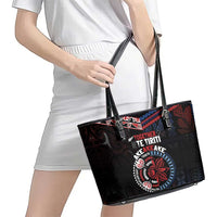 Aotearoa and Samoa Together For Te Tiriti Leather Tote Bag Kowhaiwhai Mix Siapo - Flag Color LT7 - Polynesian Pride