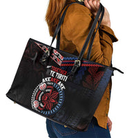 Aotearoa and Samoa Together For Te Tiriti Leather Tote Bag Kowhaiwhai Mix Siapo - Flag Color LT7 - Polynesian Pride
