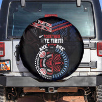 Aotearoa and Samoa Together For Te Tiriti Spare Tire Cover Kowhaiwhai Mix Siapo - Flag Color LT7 Black - Polynesian Pride