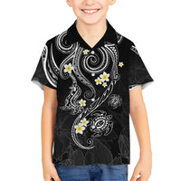 Polynesia Tribal Family Matching Off Shoulder Short Dress and Hawaiian Shirt Tentacles Plumeria LT7 Son's Shirt Black - Polynesian Pride