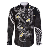 Polynesia Tribal Family Matching Puletasi and Hawaiian Shirt Tentacles Plumeria LT7 Dad's Shirt - Long Sleeve Black - Polynesian Pride