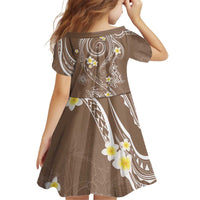Polynesia Tribal Kid Short Sleeve Dress Mocha Plumeria Tentacles