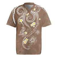 Polynesia Tribal Rugby Jersey Mocha Plumeria Tentacles
