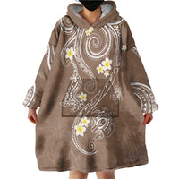 Polynesia Tribal Wearable Blanket Hoodie Mocha Plumeria Tentacles