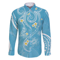 Polynesia Tribal Family Matching Off The Shoulder Long Sleeve Dress and Hawaiian Shirt Turquoise Plumeria Tentacles