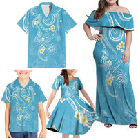 Polynesia Tribal Family Matching Off Shoulder Maxi Dress and Hawaiian Shirt Turquoise Plumeria Tentacles LT7 - Polynesian Pride