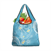 Polynesia Tribal Grocery Bag Turquoise Plumeria Tentacles