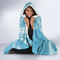 Polynesia Tribal Hooded Blanket Turquoise Plumeria Tentacles