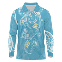 Polynesia Tribal Long Sleeve Polo Shirt Turquoise Plumeria Tentacles LT7 Turquoise - Polynesian Pride