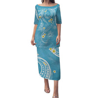 Polynesia Tribal Puletasi Turquoise Plumeria Tentacles