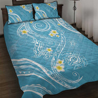 Polynesia Tribal Quilt Bed Set Turquoise Plumeria Tentacles