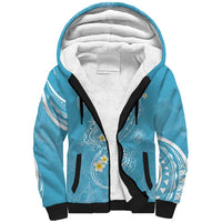 Polynesia Tribal Sherpa Hoodie Turquoise Plumeria Tentacles