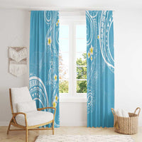 Polynesia Tribal Window Curtain Turquoise Plumeria Tentacles