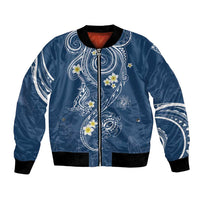 Polynesia Tribal Bomber Jacket Deep Blue Plumeria Tentacles
