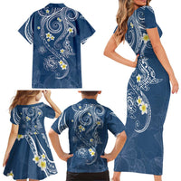 Polynesia Tribal Family Matching Short Sleeve Bodycon Dress and Hawaiian Shirt Deep Blue Plumeria Tentacles LT7 - Polynesian Pride