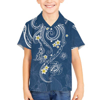 Polynesia Tribal Family Matching Short Sleeve Bodycon Dress and Hawaiian Shirt Deep Blue Plumeria Tentacles LT7 Son's Shirt Blue - Polynesian Pride