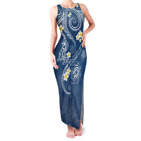 Polynesia Tribal Family Matching Tank Maxi Dress and Hawaiian Shirt Deep Blue Plumeria Tentacles LT7 Mom's Dress Blue - Polynesian Pride