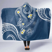 Polynesia Tribal Hooded Blanket Deep Blue Plumeria Tentacles