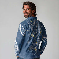 Polynesia Tribal Long Sleeve Polo Shirt Deep Blue Plumeria Tentacles LT7 - Polynesian Pride