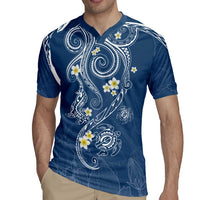 Polynesia Tribal Rugby Jersey Deep Blue Plumeria Tentacles