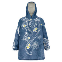 Polynesia Tribal Wearable Blanket Hoodie Deep Blue Plumeria Tentacles
