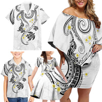 Polynesia Tribal Family Matching Off Shoulder Short Dress and Hawaiian Shirt White Plumeria Tentacles LT7 - Polynesian Pride