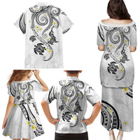 Polynesia Tribal Family Matching Puletasi and Hawaiian Shirt White Plumeria Tentacles LT7 - Polynesian Pride