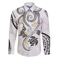 Polynesia Tribal Family Matching Short Sleeve Bodycon Dress and Hawaiian Shirt White Plumeria Tentacles